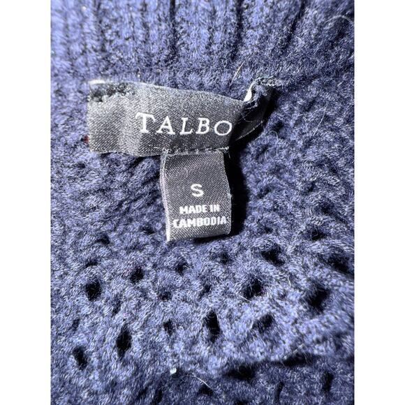 Talbots Fisherman Open Knit Cotton Sweater Navy Blue S - Picture 4 of 5